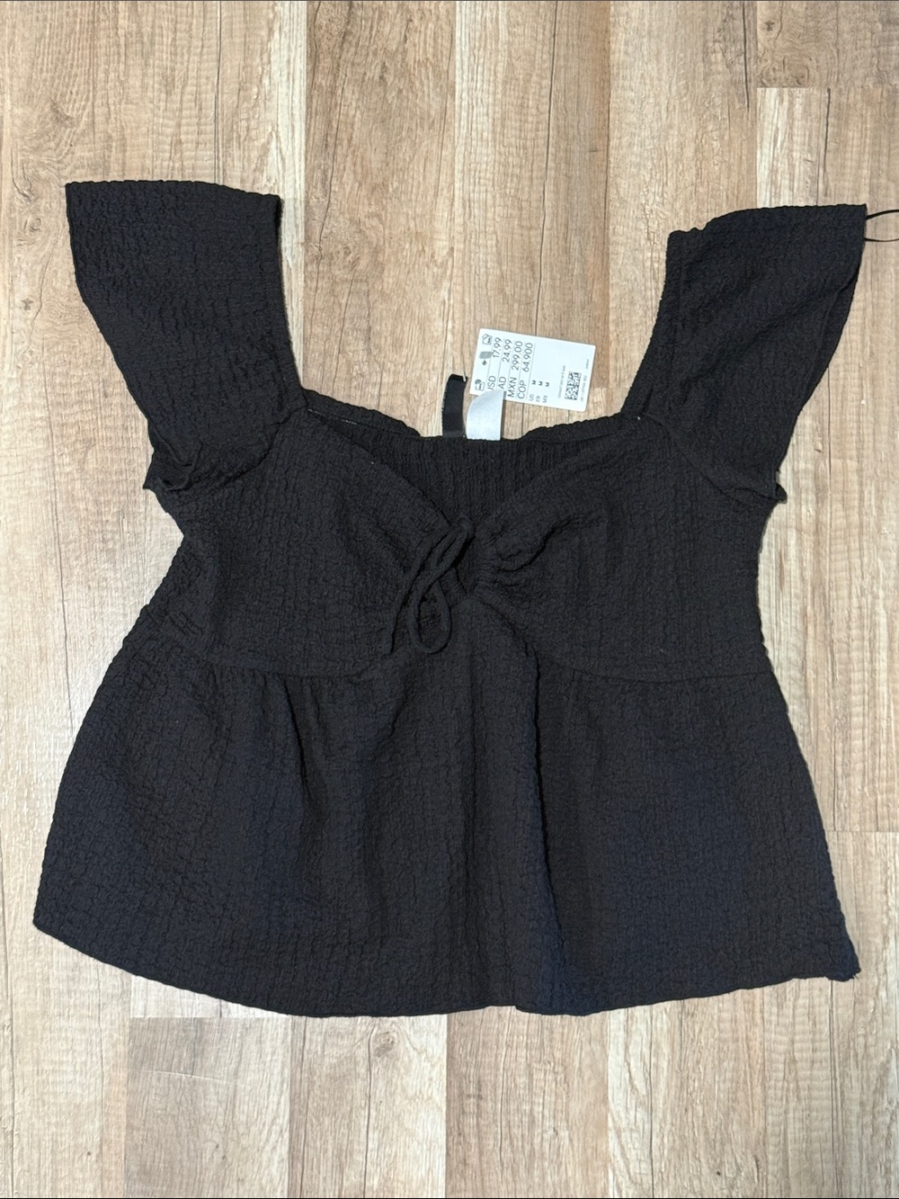 Divided Black Tie-Front Textured Crop Top NWT medium M